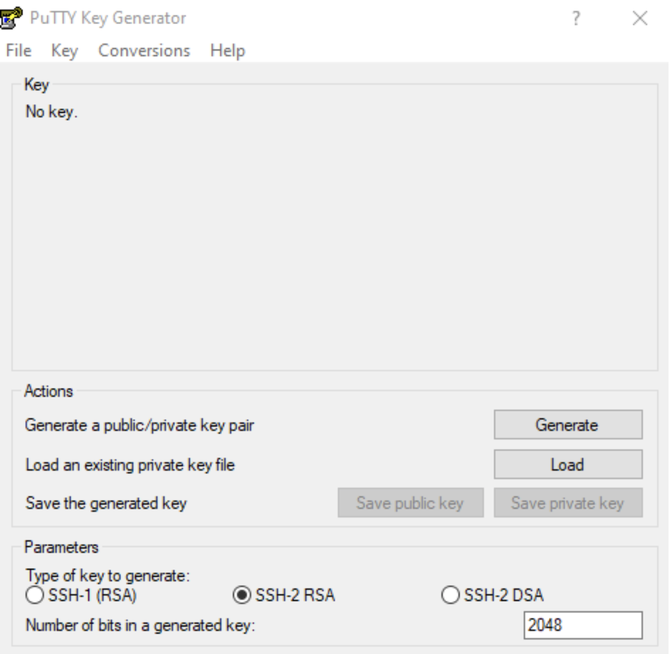 The putty key generator window