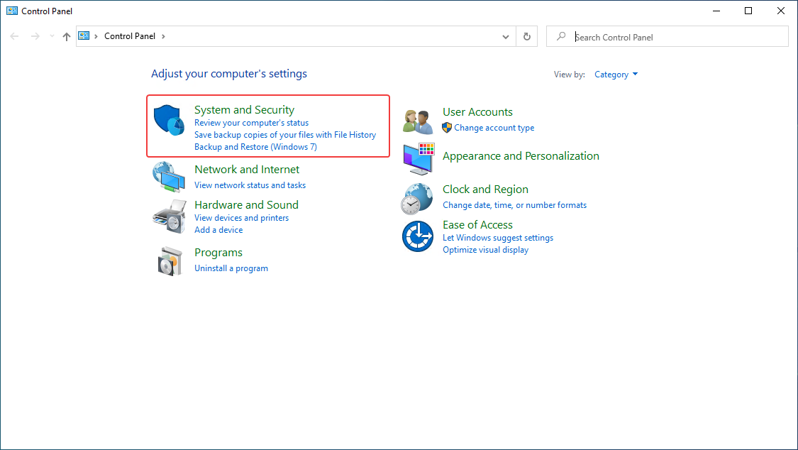 Control Panel > System and Security