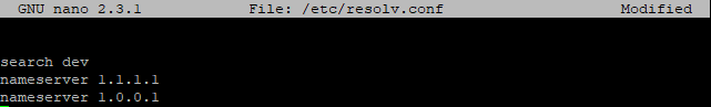 The resolv.conf opened in nano