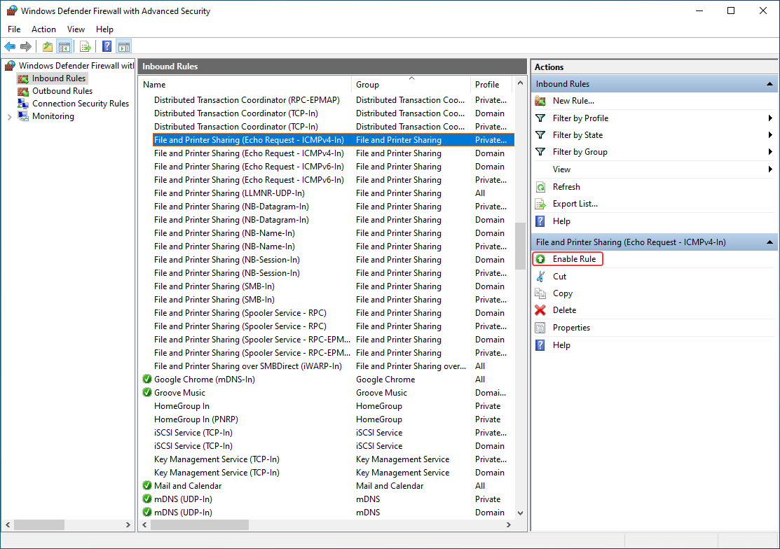 File and printer sharing (Echo request - ICMPv4-in)