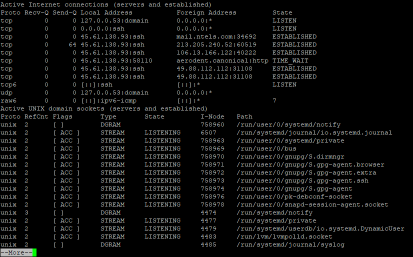 Netstat readout