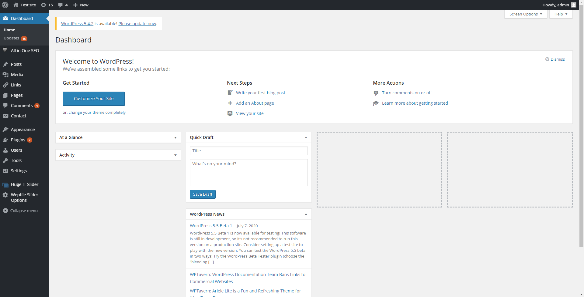 The WordPress dashboard