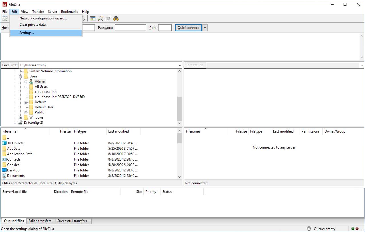 filezilla port 22