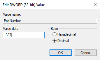 Edit DWORD interface with the value data 1337