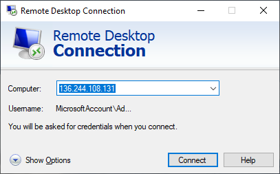 Remote Desktop Connection - show options