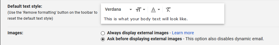 gmail image loading settings