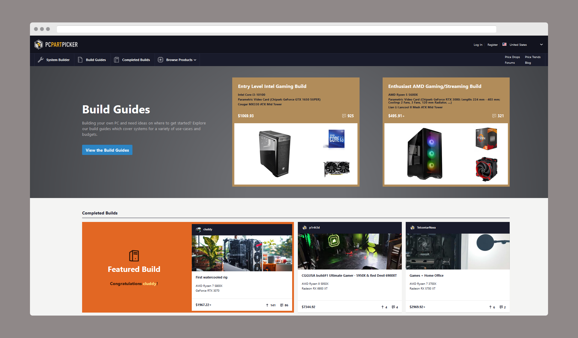 pcpartpicker homepage