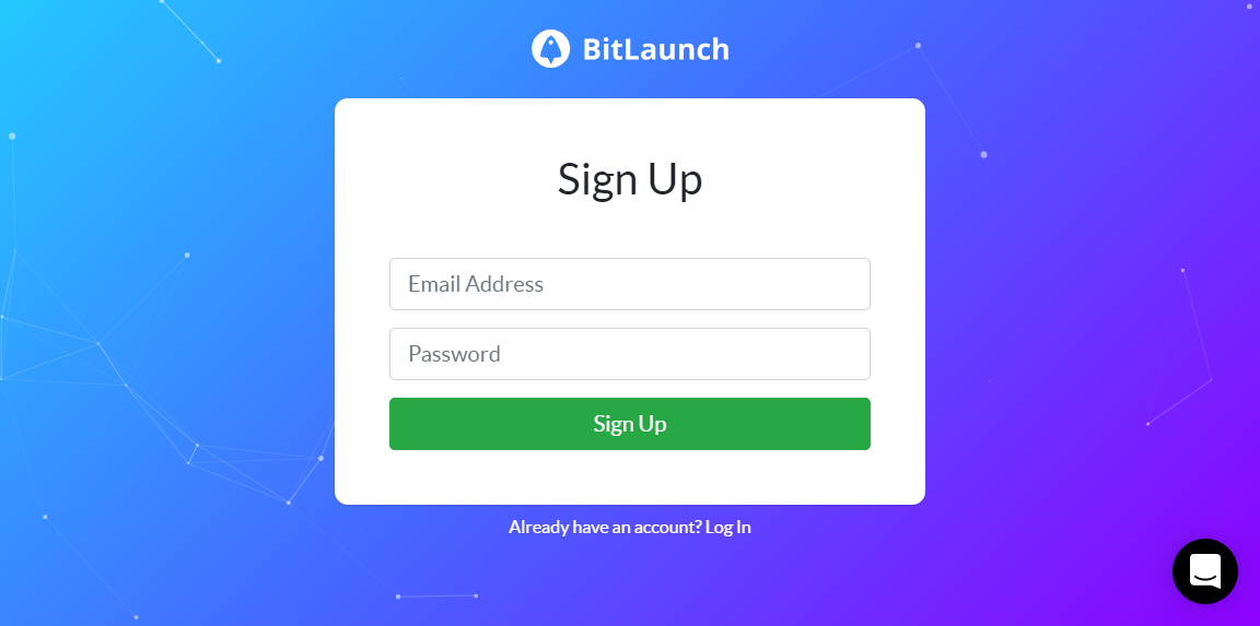 The BitLaunch signup screen