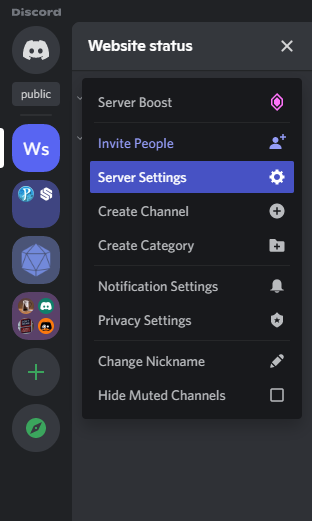Server settings menu discord