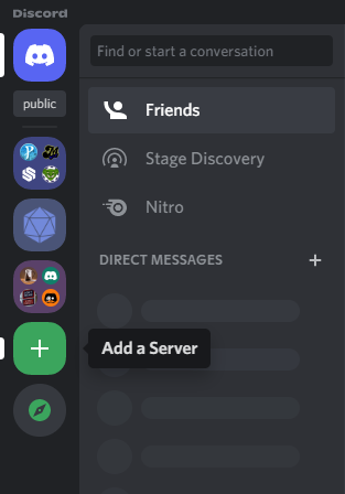 Add server button in discord