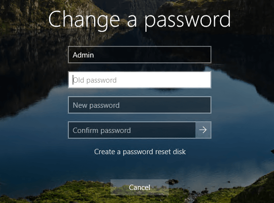 Ctrl + Alt + Del change a password screen