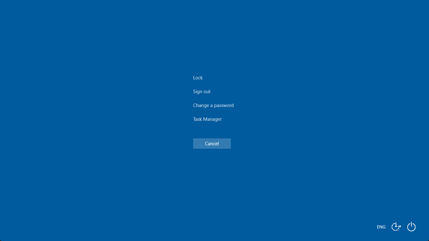 The Ctrl + Alt + Del screen in Windows10