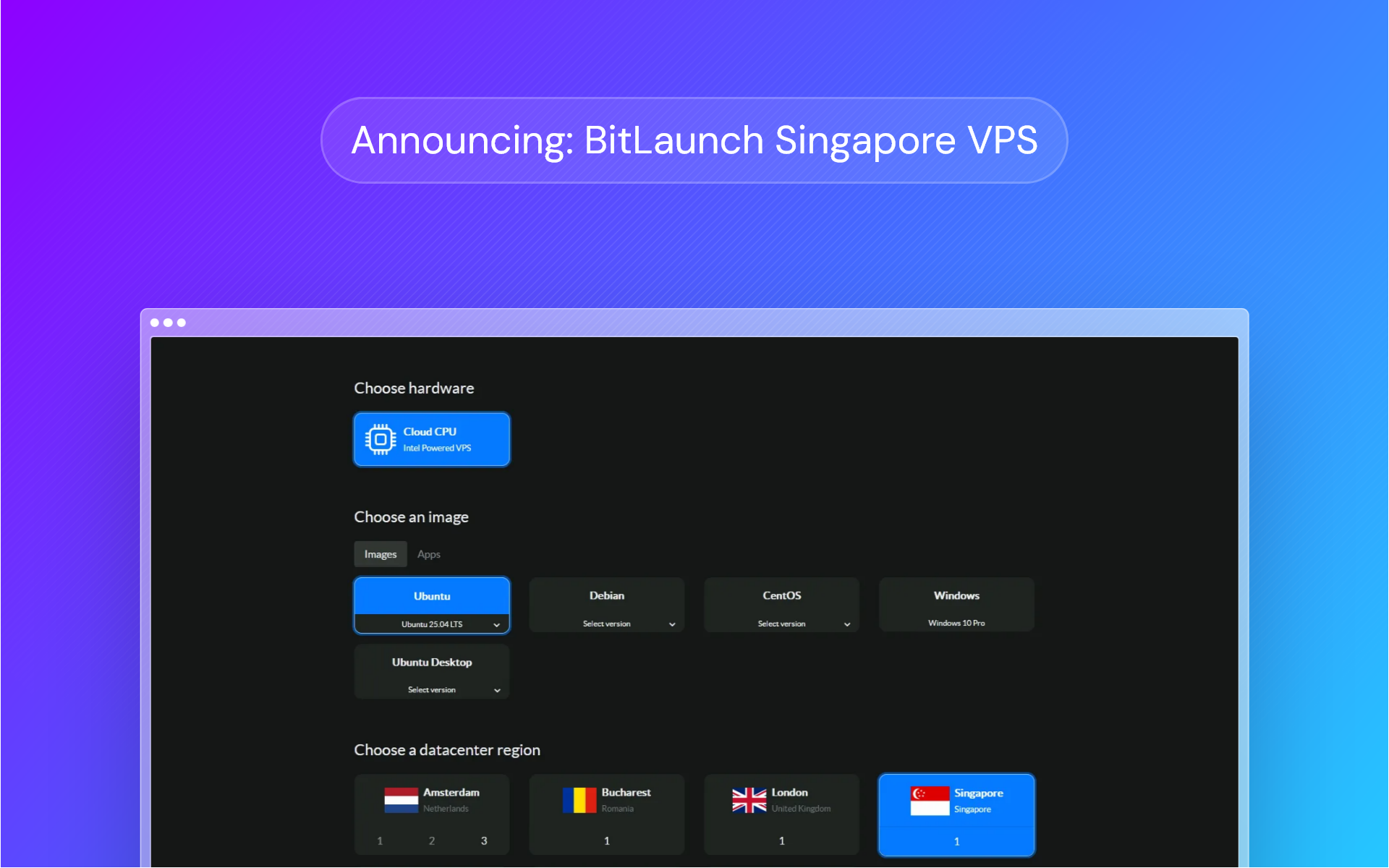 New BitLaunch VPS location: Singapore