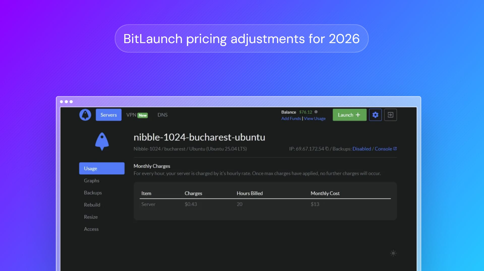 BitLaunch Q3 2026 pricing update